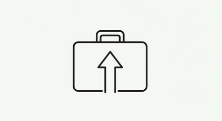 Line art illustration of a briefcase with an upward arrow, represents career growth, promotion, or business success concept