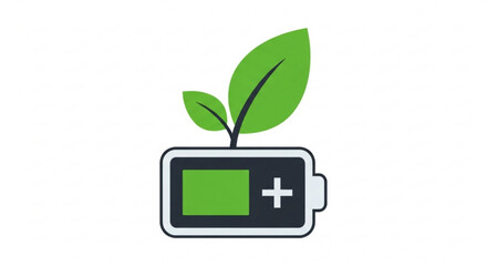 Green energy concept illustration a battery with a plant growing out of it, symbolizing renewable power and sustainable technology