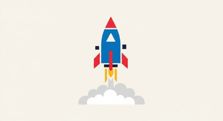 A cartoon rocket ship launching into the sky, symbolizing startup, innovation, and progress vector illustration