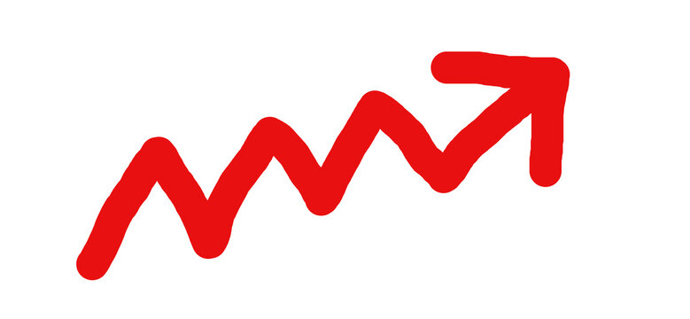 Hand drawen Red Arrow Surge | Zigzag Growth Indicator Pointing Upward in Bold Financial Style, Transparent png