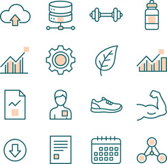 Mixed Line Icon Set for Fitness, Data, and Business Analytics