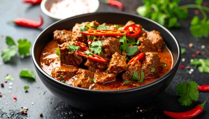 Spicy beef curry in a bowl