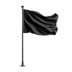Blank black flag on pole isolated on transparent background