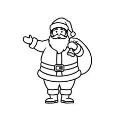 Cartoon Santa Claus Holding a Bell and Carrying a Sack, Jolly Festive Character with Beard and Hat for Holiday Celebrations