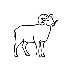 Minimalist Line Drawing of a Ram with Curled Horns Standing in Profile
