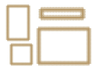 Collection of four ornate golden frames of various sizes and orientations, isolated on transparent background