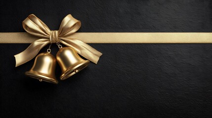 Gold Bells Bow Black Texture Holiday Gift Luxury Background