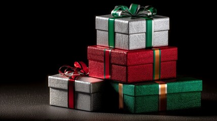 Stacked Christmas Gift Boxes with Ribbons
