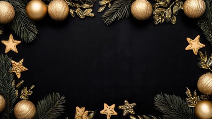 Festive Gold Christmas Border with Ornaments and Stars