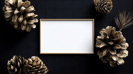 Golden Pinecones Frame with Copy Space