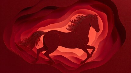 Red Paper Horse Silhouette