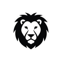 Bold and Powerful Lion Head Emblem with a Fierce Expression and Detailed Mane in Black and White Style