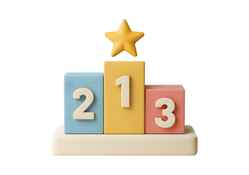 A golden star sits atop a three tiered podium displaying numbers one two and three