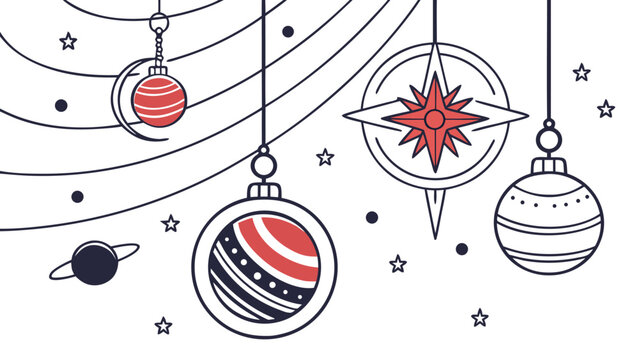 Celestial Christmas ornaments and stars cosmic holiday season decoration festive illustration design background