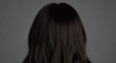 Fototapeta premium Back view of smooth dark hair showing texture, shine, and healthy natural look on gray background.