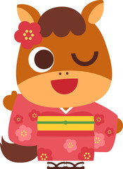 着物を着た馬のキャラクター