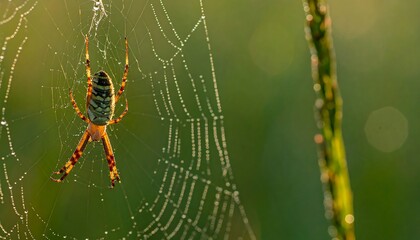 Spider in a dew-kissed web