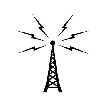 Communication radio tower silhouette for broadcast, wireless, and signal technology theme.