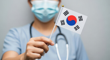 South Korean Pride Medical Professional Holding Flag Korea Healthcare Pandemic Covid-19 Virus Control Patriotism Nation Support Hope