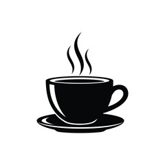 Steaming coffee cup and saucer simple silhouette icon for beverage lovers vector