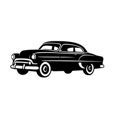 Naklejka premium Black and white vector silhouette of a 1950s Retro Car