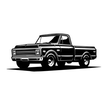 Black and white vector silhouette of a Classic Pickup Truck