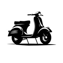 Obraz premium Black and white vector silhouette of a Retro Scooter