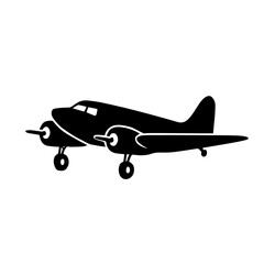Black and white vector silhouette of a Vintage Airplane.