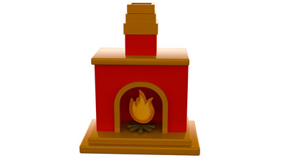 3D render of a cozy red Christmas fireplace with a bright yellow flame, symbolizing warmth, comfort, and festive holiday vibes in a modern 3D minimalist design.
