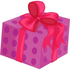 A Pink Polka Dot Gift Box Tied With A Large Red Ribbon And Bow For A Surprise Celebration Present