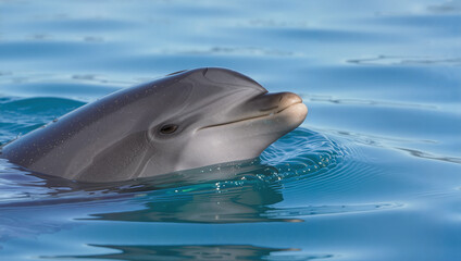 Obraz premium Dolphin rising from blue ocean surface