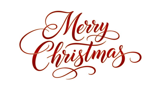 Elegant Red Merry Christmas Calligraphy on Black Background Keywords: Merry Christmas isolated on a transparent background