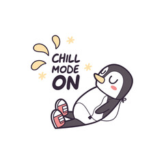 Chill Mode On – Penguin Quote Typography Design (Black & Sky Blue)