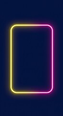 A glowing neon rectangle framed in pink and yellow light against a dark blue background. The image emphasizes the vibrant colors and minimalist design.
