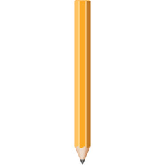 A sharpened yellow graphite pencil with a hexagonal barrel stands vertically isolated on a pure...