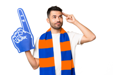 Young caucasian sports fan man over isolated chroma key background having doubts and thinking