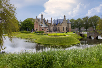 Historic Radboud castle in Medemblik city on the island in The Netherlands during spring time.