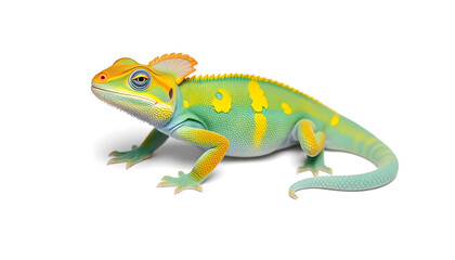 Obraz premium Yellow blue lizard Panther chameleon isolated on white background