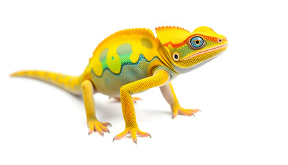 Fototapeta premium Yellow blue lizard Panther chameleon isolated on white background