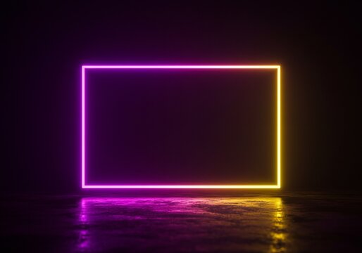 A glowing rectangular neon frame is displayed against a dark background, creating a striking visual contrast.