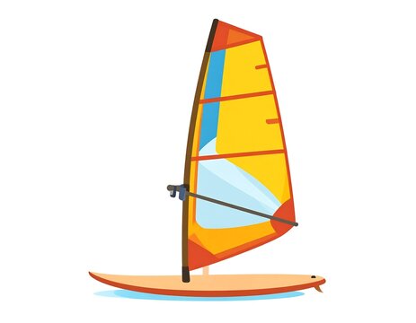 Colorful illustration of a windsurf board with a yellow and orange sail