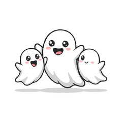 Naklejka premium Ghost trio SVG cute cartoon spooky party Halloween mascot
