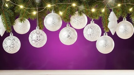 Christmas ornaments with lights on purple background - Powered by Adobe