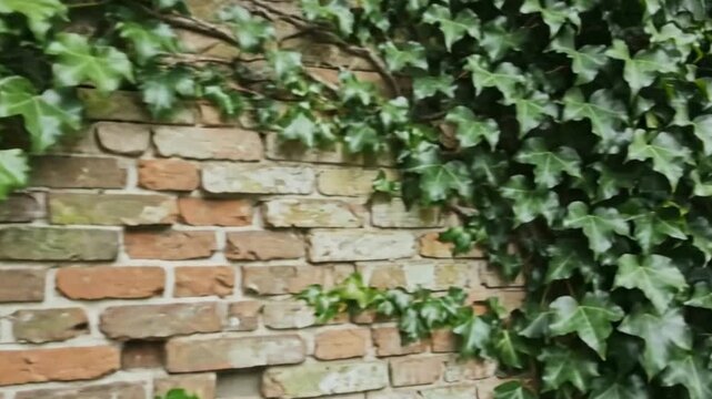 Ivy climbing a brick wall a natural green plant covering the surface creating a textured background
