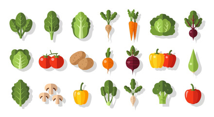 Fresh and colorful vegetable collection perfect for healthy eating promotions, vibrant recipe illustrations, or modern food blog designs in a clean, flat style