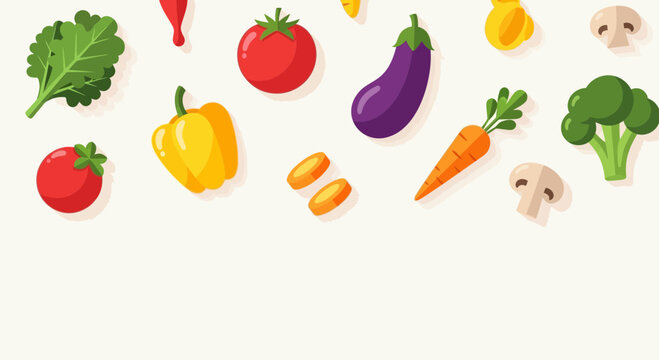 Healthy eating concept with fresh vegetables, flat design illustration for a cooking blog or a nutrition guide, vibrant colors and modern style