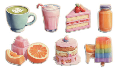 Colorful Collection of Isolated Desserts and Beverages on Transparent Background