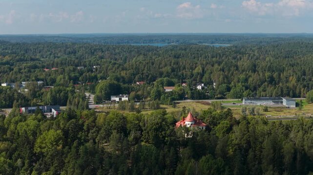 Aerial view around the Majvik Villa and the ring route 3, in Espoo, Finland