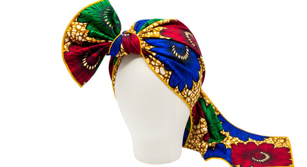 Colorful african print head wrap with a bow isolated on transparent background stylish and vibrant accessory for fashionforward individuals