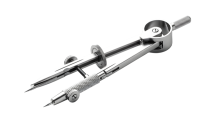 Precision compass tool isolated on transparent background, essential for drafting, engineering, and technical drawing applications